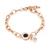 Link, cadeia rosa cor de ouro CZ pulseira para mulher menina ajustável pulseira de lagosta de aço inoxidável link jóias presentes