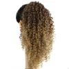 Afro Kinky Curly Ponytail Ombre loira 30/27 Cordão Humano Cabelo Curto rabo de cavalo pedaço de cabelo Bun Extensions