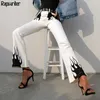 Rapwriter Casual Paneled Flame Print High midja Flare Pant Women New Spring Bottoms Slim Fit Long Trousers Pocket V191022