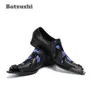 Batzuzhi Western Fashion hommes chaussures métal Cap orteil noir en cuir véritable chaussures habillées pour hommes sans lacet formel affaires chaussure hom