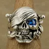 Bague crâne de pirate en argent sterling 925 Rose bleu CZ Style motard pour hommes 9W101 C18122501