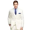 2020 Summer Beach Ivory Linen Men Suits Wedding Suits Bridegroom Blazer Groom Slim Fit Casual Tuxedos Custom Made Best Man Jacket+Pants+Vest