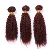 # 99J Burgundy Red Пучки волос и закрытие Kinky завитых Lace Closure с соткешь выдвижение волос бордовых малазийского завитый человека с закрытием