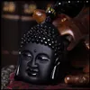 Ossidiana nera naturale intagliata testa di Buddha Collana con ciondolo amuleto fortunato Donna Uomo Pendenti Gioielli Regalo di guarigione
