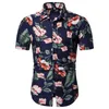 남성 캐주얼 셔츠 패션 망 블라우스 및 탑스 여름 해변 단추 인쇄 짧은 소매 하와이
