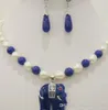 jóias 00731 branco Akoya cultivadas colar de pérolas jade azul elefante pingente brincos jewelry8mm