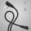 90 graden Micro USB-kabel 0.25m 1M 2M Fast Charger Cords Gevlochten V8 Type C Data Kabel voor Smartphone Android