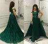 Vestidos de sereia verde elegante e elegante do árabe escuro com miçangas de trem de varredura de ombro de miçangas longas de festas de noite longas