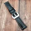 24mm Watch Band Black Handmade Watchband äkta läder Watchband armband silver rostfritt stål spännband för man