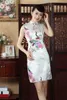 エレガントな孔雀の印刷チャイナのファッション女性のボディコーンノースリーブのドレス中国のドレスQipao Short Cheongsam 5色