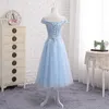 Cheap Off the Shoulder Cocktail Dresses Tulle Summer Bridesmaid Formal Prom Party Dresses with Applique