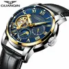 Reloj masculino GUANQIN, marca de lujo, Tourbillon, relojes automáticos para hombres, correa de cuero deportiva militar, reloj mecánico resistente al agua 291i