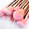 pinceles de maquillaje 12pcs rosa de oro en polvo colorete Fundación cara compone las herramientas Pincel Corrector Contorno de labios sombra de ojos Blush de ceja de belleza