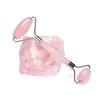 Piedras de masaje Rodillo de cuarzo rosa natural y Gua Sha Kit de masajeador facial de piedra 2 en 1 Rodillo facial de belleza Arrugas antienvejecimiento