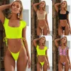2019 Yaz Yeni Sıcak Seksi Kadınlar Bikini Set Mayo Bandaj Monokini Suits Push Up Yastıklı katı Düşük Bel Kapak Up Mayo banyo Beachwear