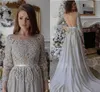 Silber Langarm Abendkleid Promi -Prom Kleider 2020 sexy offener Rückenspitzen Applique Ribbon Abend Kleidung Party Vestidos de Festia