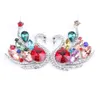 Set di gioielli multicolori alla moda con zirconi cubici per le donne. Migliori regali. Set di orecchini e collana di cigno di cristallo di 18 colori