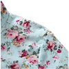 Camisa de solapa rosa y azul claro Verano Nuevas mujeres Moda Casual Estampado floral Camisa de manga larga Diseñador Tops de mujer