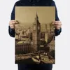 Londra Ünlü Binası Büyük Ben Nostaljik Vintage Kraft Kağıt Poster Dekorasyon Boyama Duvar Çıkartmaları 36x51.5 cm