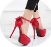 Sweet satin bowtie pink satin high heels bridesmaid wedding shoes red light gold size 34 to 39