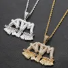 Ciondolo lettere baguette ghiacciate con catena a corda Oro argento Bling Zirconia Collana uomo gioielli HipHop