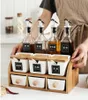 European double-layer jar set , Ceramic seasoningVersatile ,oil bottles,spice rack vinegar pot,oil seasoning box Kitchen shelf