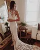Sirena de encaje blanco Vestidos de novia de playa con una joya Trian Escote transparente Vestidos de boda románticos Vestido de encaje Vestido de novia barato por encargo