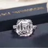 Amantes Handmade Promessa Anel 925 Sterling Silver Asscher Cut 12mm Diamante CZ Casamento Banda Anéis para Mulheres Homens Moda Jóias