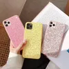 Coque arrière en verre couleur bonbon paillettes Vegan Bling Bling brillant coque de téléphone d'été pour iPhone 11 Pro Max XR XS 8 Plus SE