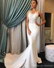 Elegant Mermaid Wedding Dresses Sheer Jewel Neck Satin Appliques Sleeveless Sweep Train Lace Wedding Dress Custom Made Country Bridal Gowns