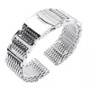 20/22/24 mm Silver/Svart Rostfritt stål Shark Mesh Solid Link Armbandsur Band Ersättningsrem Vikspänne