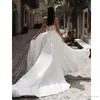 Modest Jumpsuit Beach Wedding Dresses with Detachable Train Sweetheart Pants Satin Lace Appliques Country Mother Bridal Gowns3041464