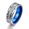 Mode Hommes 8mm Groove Lines Bleu Carbure De Tungstène Anneau En Acier Inoxydable Hommes Bandes De Mariage Anneau Taille 6-13