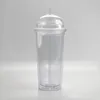 20oz Acrylic Tumbler Geïsoleerde Dubbelwand Plastic Drink Cups Clear Water Fles met Dome Lid-rietjes