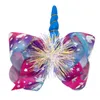 8 Färg 6 "Big Unicorn Hair Bow With Clip Färgglada Print Barrettes Gilded Kids Party Christmas Gift