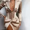 Kvinnors kostymer V Neck Khaki Sexig Blazer Klänning Kvinnor Höst Vinter Bodycon Elegant Tunn Coat Outwear Kvinna Party Club Night Blazers