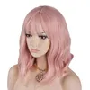 Perruque synthétique rose cheveux bouclés maïs grande vague frange vente en gros