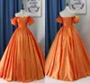 Vintage orange Aschenputtel-Abschlussballkleider, Ballkleid, schulterfrei, Juliet, kurze Ärmel, handgemachte Blumen, drapiert, für besondere Anlässe, Dr242F