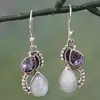 12Styles Vintage Silver Earrings Rainbow Moonstone Earring Amethyst&Peridot&Pearl Dangle Earrings for Women Wedding Bridal Jewelry Gifts