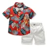 Nowa Moda Baby Boys Floral Suit V-Neck Krótki Rękaw Koszula + Spodenki Pant 2 sztuk Odzież Ustawia Dzieci Boy Summer Casual Outfit