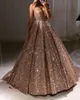 Sequined Illusion Sparkly Evening Dresses 2019 V-Neck Train Backless Lång Formell Party Gown Luxury Charming Special Occasion Dresses Vestido