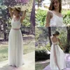 Venda Hot A Linha Praça do casamento de praia Vestidos Comprimento Pavimento Branco Marfim Chiffon Lilás longo Sash Lace Top Boho nupcial do casamento Vestidos