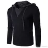 Mäns T-shirt Hooded Stitching Design Toppar Tees Långärmad V Neck Slim Fit Casual Male T Shirts