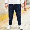 Plus storlek m-8xl mens mörkblå stretch jeans vanliga denim jean byxor stor storlek stora och långa långa byxor