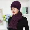 Bonnet Warm Set Crochet Hat Scarf with Velvet Woman Knit Headwear Thicken Cap Grandma Gift Twist Fleece Shawl