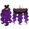 1bpurple ombre perulu insan saç örgüsü ön vücut dalgası ombre mor insan saçı 13x4 dantel frontal kapanış ile 3bundles6740054