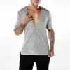 2019 남성 섹시한 깊은 V 목 티셔츠 탑스 남성 여름 힙합 높은 거리 짧은 소매 티셔츠 슬림 맞는 단단한 컬러 Streetwear J190706