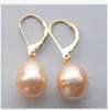 Ett par 10-12mm Australian South Sea Pink Pearl Earring 14K gul guldkrok