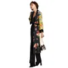 Women's Shirt Boho Kimono Long Cardigan Floral Long Sleeve Flare Sleeve Oversized Yellow Blouse Blusas Mujer De Moda Q190425