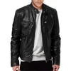 Gros-PU Veste En Cuir Hiver Vintage Noir Fermeture Éclair Mâle Moto Bomber Veste Streetwear Poche Col Montant Hommes Manteau En Cuir